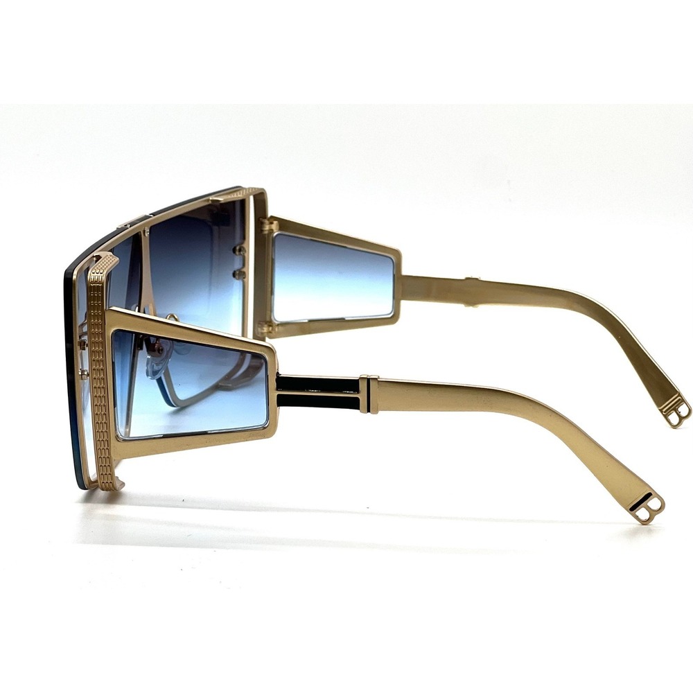 Sunglasses Women Men Blue Graient Lens Oversized Rectangular Metal Lentes Gafas - Picture 9 of 11